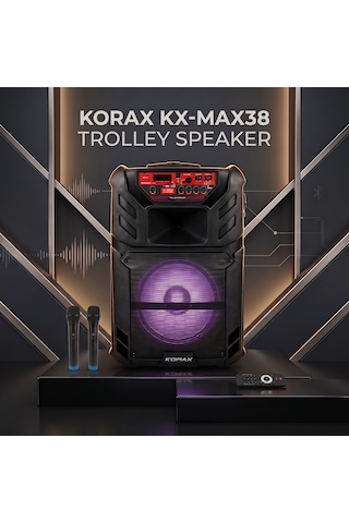 Korax Kx-max38p 400w Taşınabilir Akülü Tekerlekli Bluetooth Hoparlör Ses Sistemi 12v 7ah / Tws / Led / Karaoke