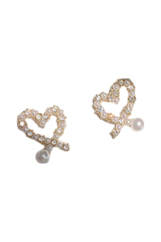 Moveevo Kaliteli Yumuşak Kapaçklı Yabancı İncili Taşlı Kalp Modeli Piercingsiz Küpe - Yl-206 Diğer