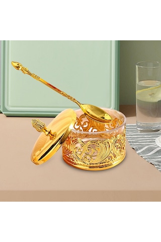 Homyl Kapaklı Şekerlik Lüks Dekoratif Kavanoz Retro Altın