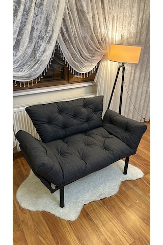 Modern Ikili Yataklı Kanepe Tekli 2'li Çift Kişilik Koltuk Ev Ofis Balkon Teras Kanepesi - Antrasit Antrasit Modernk010
