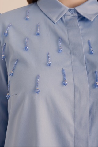 Aker İşlemeli Cotton Gömlek Mavi Mavi