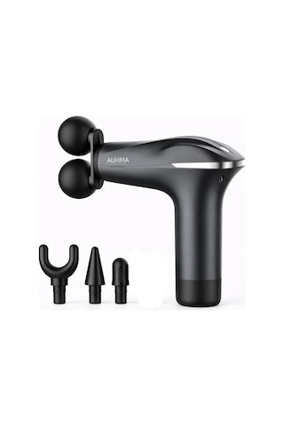 Auhma Amg18 Çift Başlıklı Şarjlı Masaj Tabancası - 6 Kademeli 3200 Rpm Titreşimli Masaj Aleti Siyah