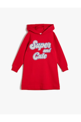 Koton Havlu İşlemeli Kapüşonlu Bol Kesim Kalın Sweatshirt Kumaşından Orta Boy Elbise Kırmızı 0ykg87030ak