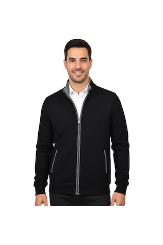 Erkek Spor Hakim Yaka Fermuarlı Hırka Regular Fit Bgl-st04948 Siyah