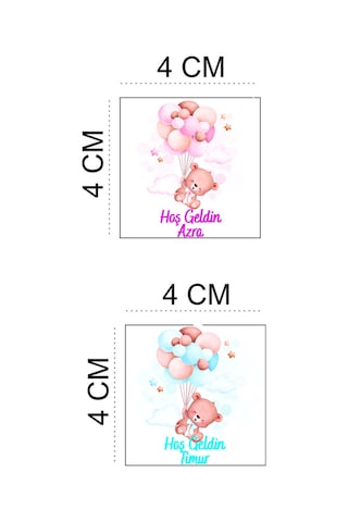Kişiye Özel 50 Adet 4x4 Doğum Günü & Baby Shower Madlen Çikolata Sticker Etiketi Diğer
