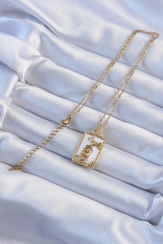 316l Çelik Zincir Gold Renk Beyaz Mineli Tarot Kolye çok renkli
