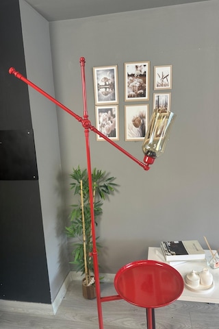 Windy Kırmızı Gövde Bal Rengi Cam Lambader Tepsili Makas Gövde Modern Oturma Odası Natural