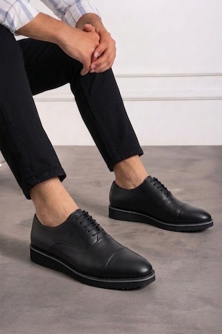 Nstil Erkek Günlük Casual Ayakkabı Damat Bağcıklı Siyah Tabanlı Klasik Kundura Pv-603 Siyah - Cilt