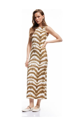 Koton Bürümcük Kumaş Batik Desenli Bisiklet Yaka Kolsuz Uzun Bodycon Kalem Elbise Haki Desenli 5sak80382ek Haki Desenli