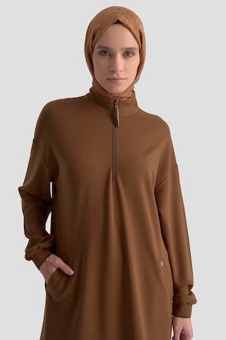 Armine Trend Yarım Fermuarlı Kolları Ribanalı Cepli Örme Tunik Taba 25kt461 Taba