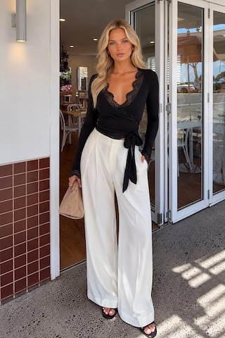 Black Fashion Kruvaze Bağlamalı Dantelli Siyah Bluz