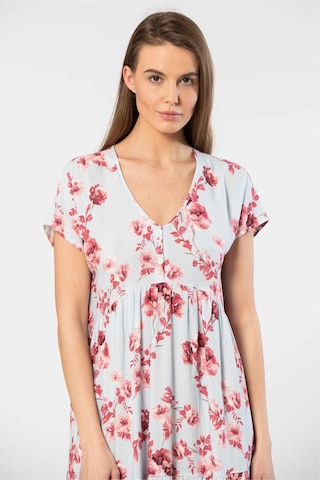 Türen 3602 Kadın Kısa Kollu Dokuma Kloş Elbise-mavi Mavi