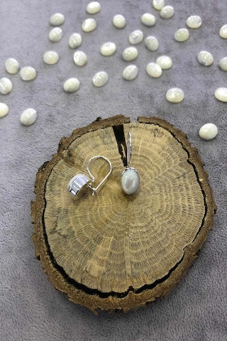 Sedef Taşlı Gümüş El Işi 925 Ayar Küpe Taş N11.80636