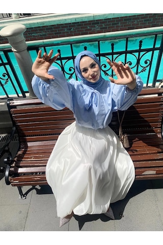 Etkb002 Arkadan Fermuarlı Balon Etek Ekru