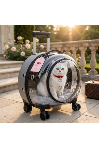 Vg Premium Şeffaf Panoramik Kedi Taşıma Valizi Xl