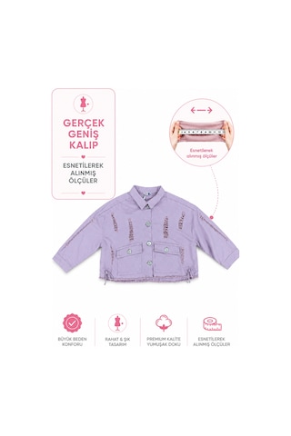 Büyük Beden Yakalı Düğme Detaylı Bağcıklı Ön Cepli Denim Kadın Ceket Pembe