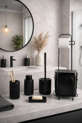 6lı Click Kapaklı Standlı Siyah Banyo Çöp Kovası Modern Ve Şık Tasarım Dc-6805 Siyah