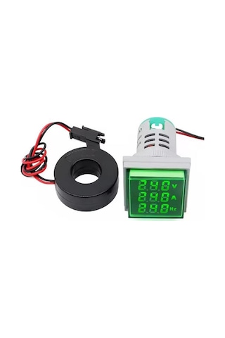 Dijital Voltmetre /ampermetre / Hertz Metre 22mm Kare Yeşil 20-500v/0-100a/0-99hz