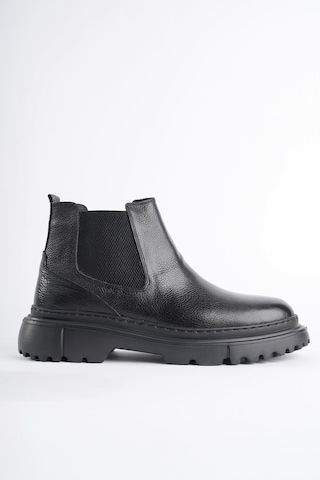 Muggo Thor Garantili Hakiki Deri Kalın Taban Erkek Kışlık Chelsea Bot Siyah