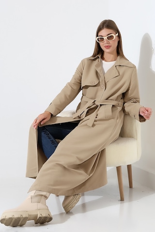 Amazon Keten Kumaş Uzun Boy Düğmeli Astarlı Yumuşak Dokulu Trenç Kot Taş Taş