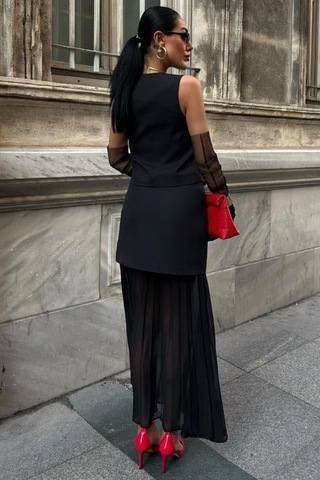 Yelek Ve Pilise Etekli Premium Takım 10096 Si Yah