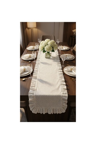 %100 Pamuk Özel Desenli Fırfırlı Runner 40x110 Beyaz - 900627415 Beyaz