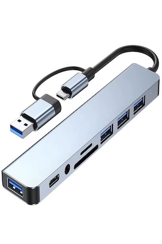 8in2 Alüminyum 4xusb 1xtype-c 3.5mm Jak Tf/sd Usb Hub Çoklayıcı T