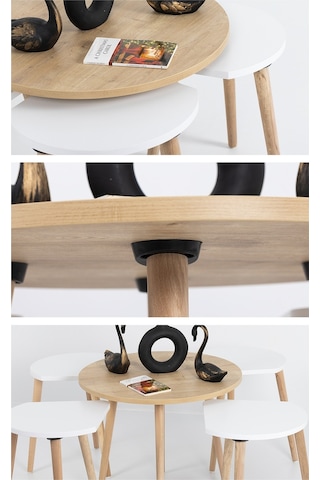 Orta Sehpa / Sehpa Seti / Sehpa Takımı / 5 Parça / Flora Pissa Meşe-beyaz