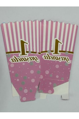 1 Yaş Doğum Günü İçin Pembe Popcorn Kutuları, 8 Adet, Şık Tasarım
