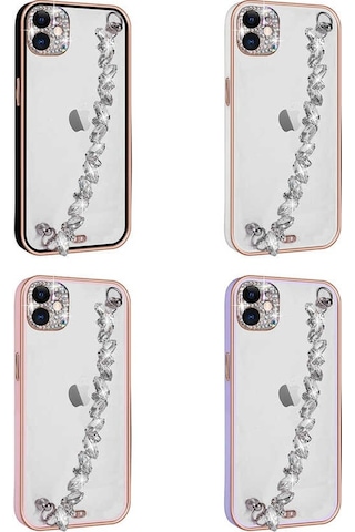 Apple Uyumlu iPhone 11 Uyumlu Taş Süslemeli Kamera Korumalı El Tutamaçlı Zore Blazer Kılıf-pembe Pembe -