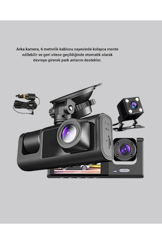 Üç Kameralı Araç Dvr Full Hd Gece Görüşlü Ve 2 İnç Ips Ekranlı -