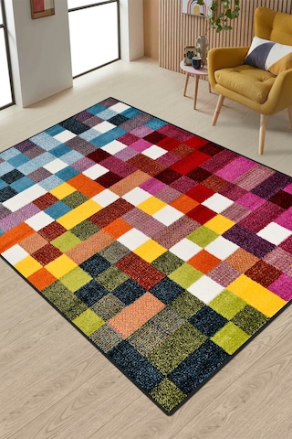 Colora Halı Koleksiyonu Yumuşak Renkli Kare Halı, Tozumaz, Modern Tasarım Ve Kolay Temizlik Multi 1