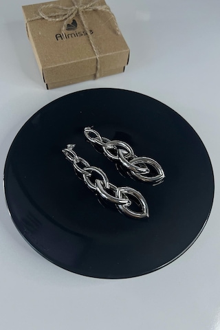 Silver İç İçe Geçmeli Elips Model Sallantılı Çelik Küpe Silver