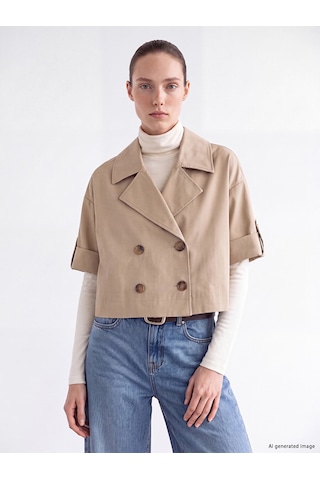 Lcw Modest Kahverengi Kruvaze Yaka Oversize Kadın Trençkot