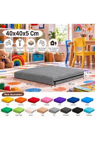 40x40x5 Cm Kare Minder - Sandalye Minderi - Kreş Anaokulu Oyun Aktivite Minderi - Bahçe Dekor Minderi Gri