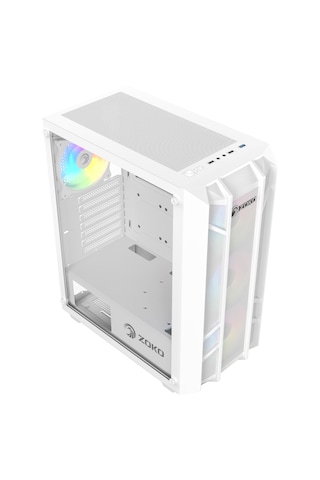 Zoko Hunter Beyaz 600w 4x12cm Argb Fan Mesh Panel Temperli Cam Kasa
