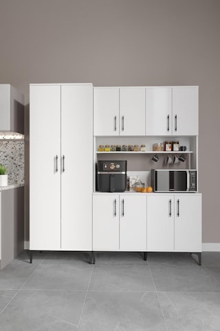 Plain Metal Ayak Metal Kulp Pla10190 Kahve Köşesi 10 Kapaklı Çok Amaçlı Dolap Erzak Dolabı Kiler Dolabı Saklama Dolabı Beyaz