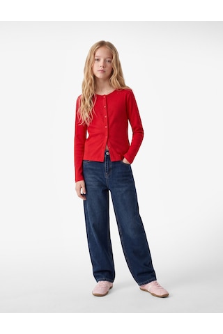 Koton Pamuklu Slim Fit Bisiklet Yaka Uzun Kollu Düğmeli Ribanalı Tişört Kırmızı 7wkg10412ak