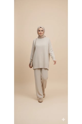 Triko Tunik Pantolon Tesettür Takım Taş