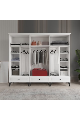 Beenal Nisa 6 Kapaklı Gardırop Dolap 240cm Beyaz-beyaz