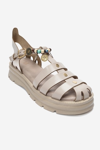 Luvi Shoes Solıs Krem Hakiki Deri Boncuklu Kadın Sandalet