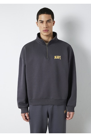 Mavi - Mavi Logo Baskılı Yarı Fermuarlı Antrasit Sweatshirt 0s10208-70101 Antrasit
