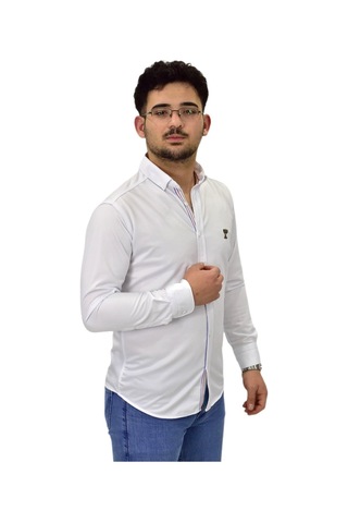 Erkek Spor Silim Fit Uzun Kol Gömlek Bgl-st04483 Beyaz