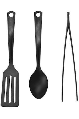 3 Parça Mutfak Kepçe-spatula-maşa Seti, Siyah Renk Meridyendukkan Asılabilir ,pratik Ürünler