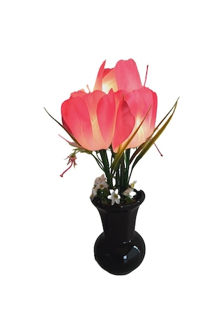 90'lar Temalı Dekoratif Işıklı Yapay Çiçek 27cm Pembe-beyaz Lale
