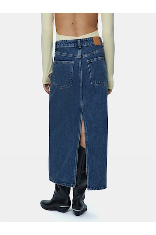 Danıca Skırt Uzun Boy Yırtmaçlı Mavi Jean Etek Mavi