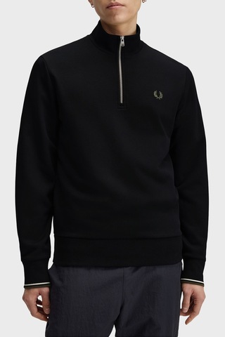 Fred Perry Logolu Pamuklu Yarım Fermuarlı Dik Yaka Sweat Erkek Sweat M3574 W54 Siyah