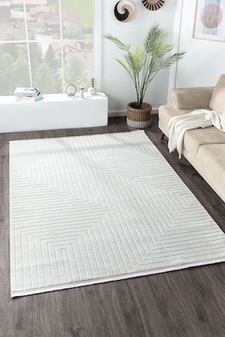 Mariesse Home Zen Koleksiyonu Bambu Dokulu Modern Sık Dokuma Halı - Salon Oturma Odası Halısı Krem