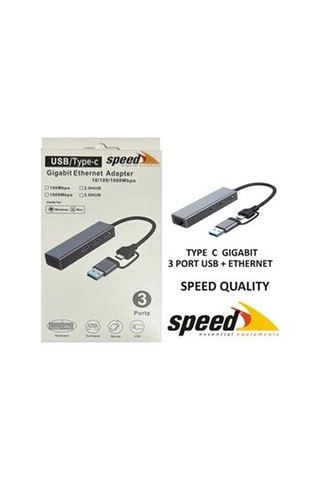 Speed Uet01 10-100-1000 Usb - Type C 3 Port Usb 3.0 Çoklayıcı Gigabit Ethernet Çevirici Kdo