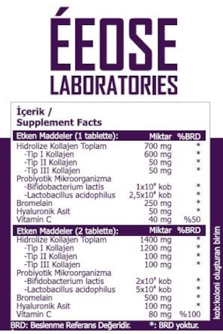 Multiform Kolajen. Bromelain. Hyaluronik Asit Ve Probiyotik Table
